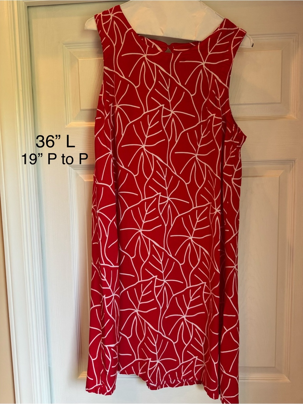 Red Sleeveless Leaf-Print Women's Dress XLarge
